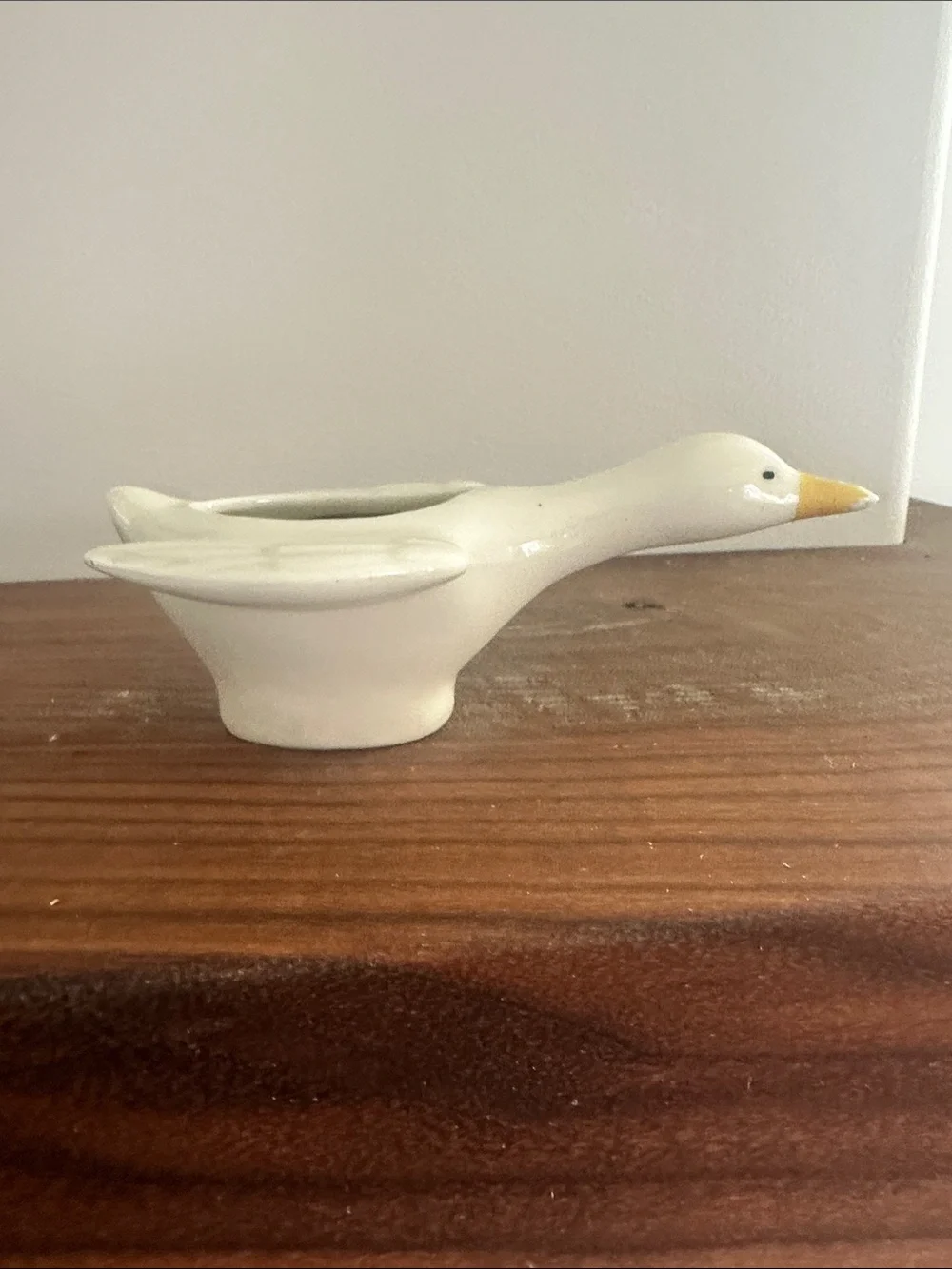 White Ceramic Duck Planter with Yellow Beak